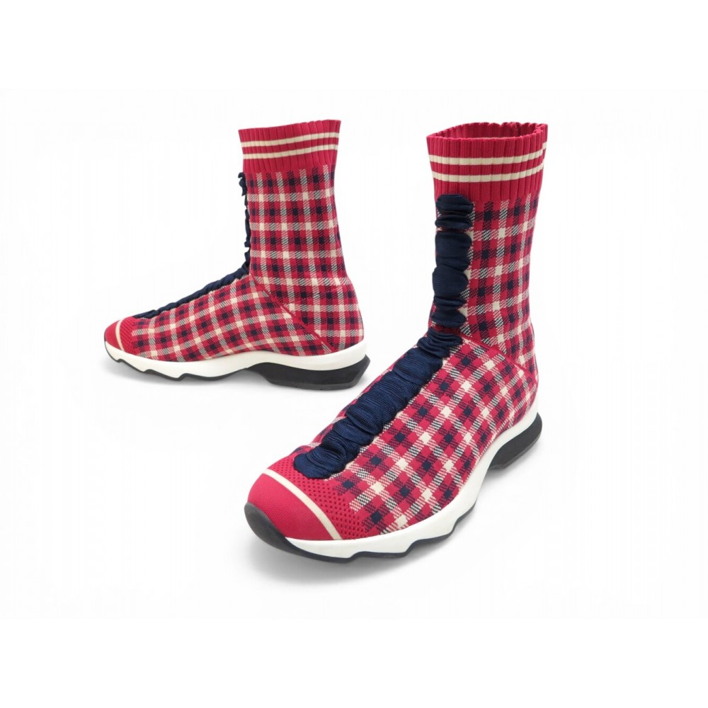 CHAUSSURES FENDI SOCK SNEAKERS TARTAN ROUGE 38 BASKETS CHAUSSETTES SHOES 650€