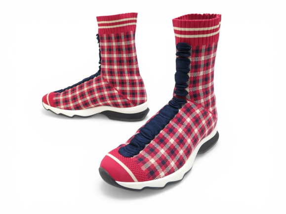 chaussures fendi sock sneakers tartan rouge 38 baskets