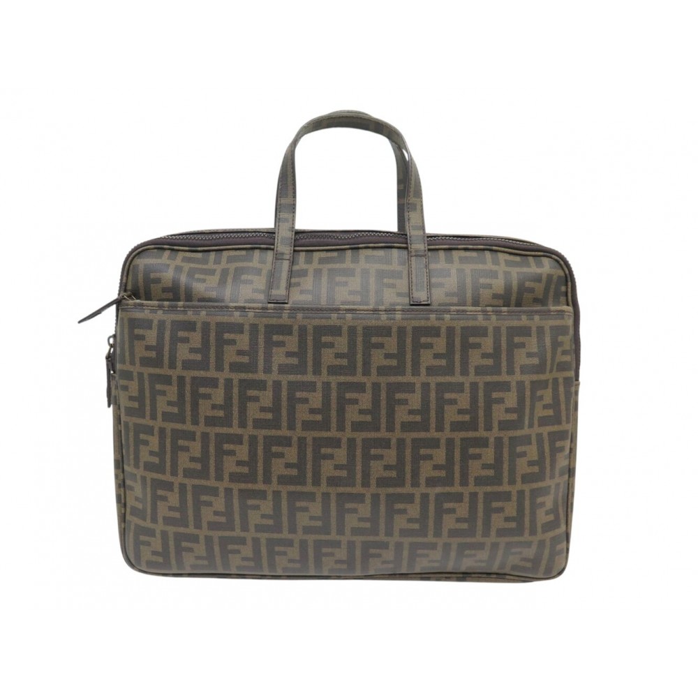 SACOCHE D'ORDINATEUR FENDI 7VA249 15" EN TOILE ZUCCA MARRON PC CANVAS BRIEFCASE