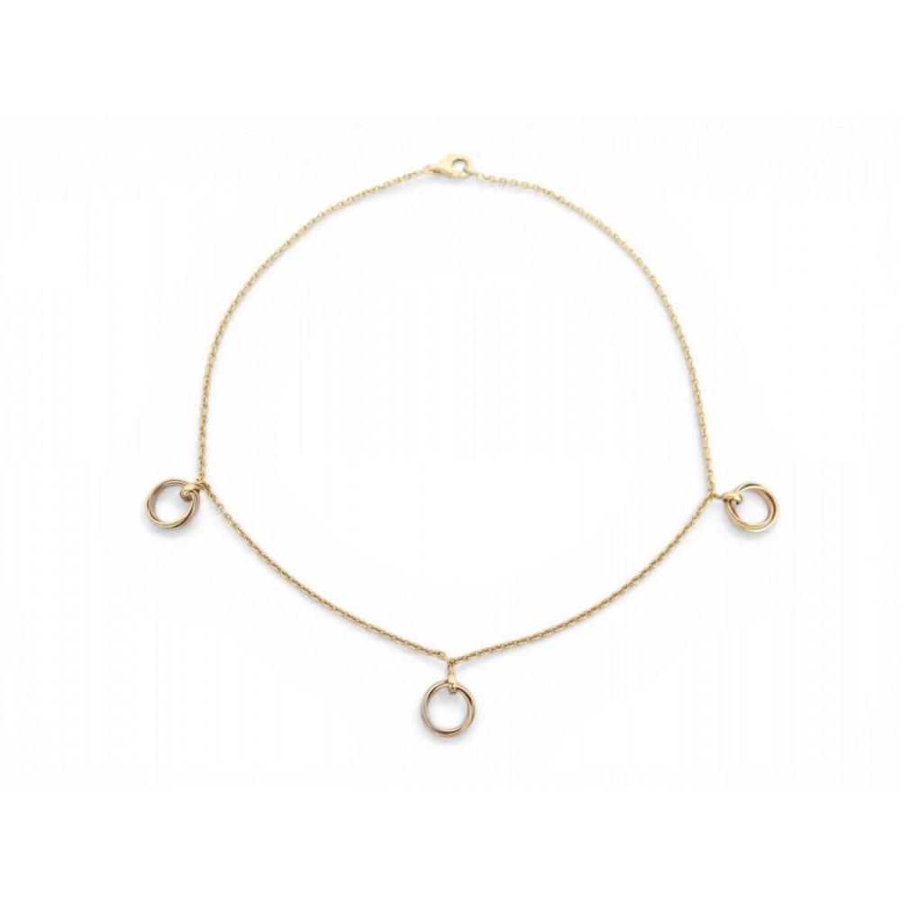 VINTAGE COLLIER CARTIER TRINITY CHARMS 3 ANNEAUX EN ORS 18K 41CM GOLD NECKLACE