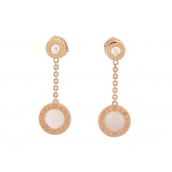 NEUF BOUCLES D'OREILLES BULGARI BVLGARI PENDANTES OR ROSE 18K DIAMANTS EARRINGS