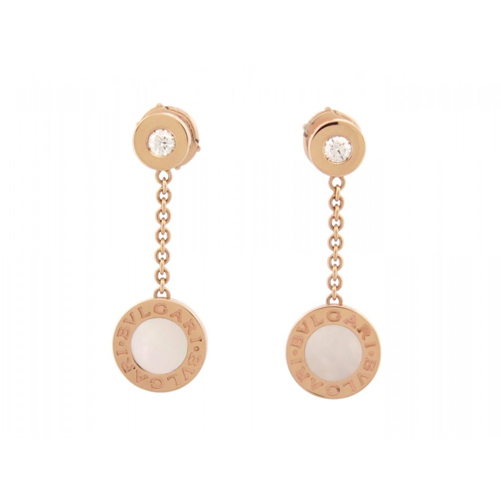 NEUF BOUCLES D'OREILLES BULGARI BVLGARI PENDANTES OR ROSE 18K DIAMANTS EARRINGS