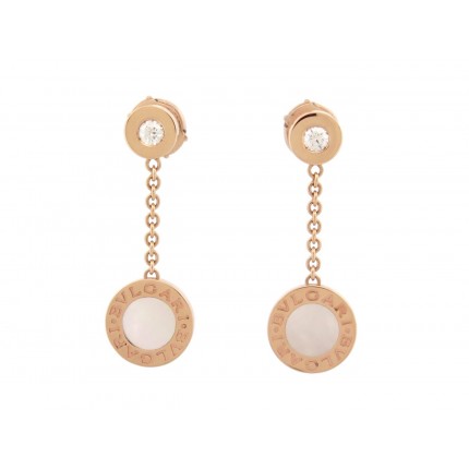 NEUF BOUCLES D'OREILLES BULGARI BVLGARI PENDANTES OR ROSE 18K DIAMANTS EARRINGS