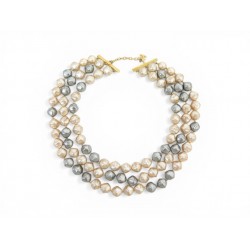 VINTAGE COLLIER CHANEL 3 RANGS DE PERLES NACRE & GRISES 1995 PEARLS NECKLACE