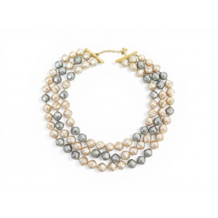 VINTAGE COLLIER CHANEL 3 RANGS DE PERLES NACRE & GRISES 1995 PEARLS NECKLACE