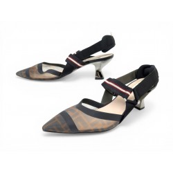 NEUF CHAUSSURES FENDI COLIBRI SLINGBACK EN TOILE ZUCCA 41 ESCARPINS SHOES 795€