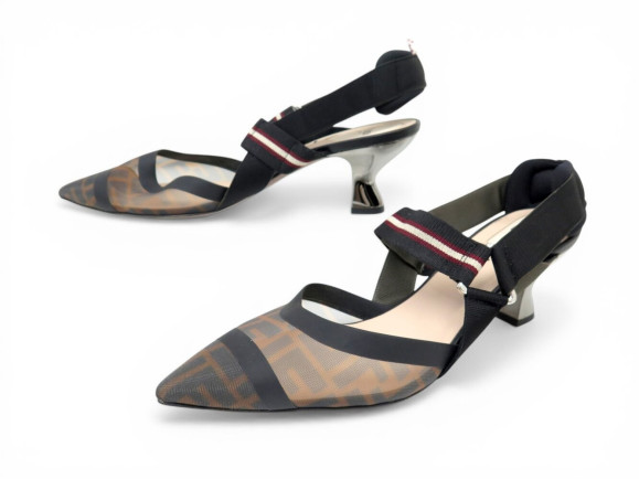 chaussures fendi colibri slingback en toile zucca