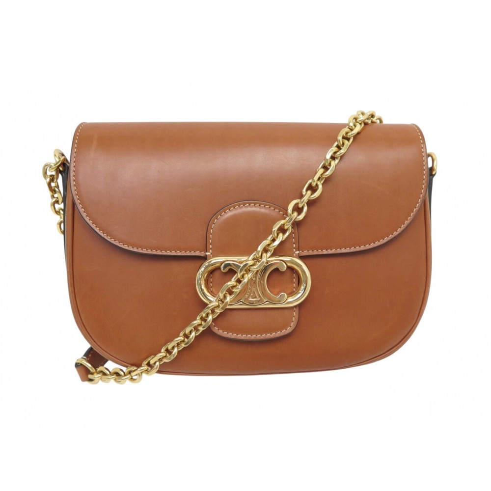 SAC A MAIN CELINE TRIOMPHE MAILLON CHAIN 191343 BANDOULIERE CUIR GOLD BAG 3600€