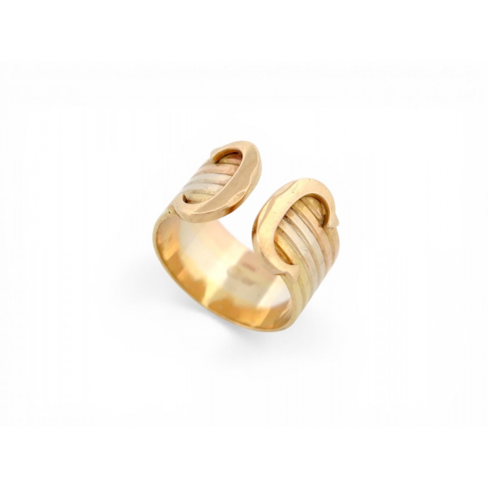 VINTAGE BAGUE CARTIER DOUBLE C EN 3 ORS JAUNE ROSE BLANC 18K 7GR T55 GOLD RING