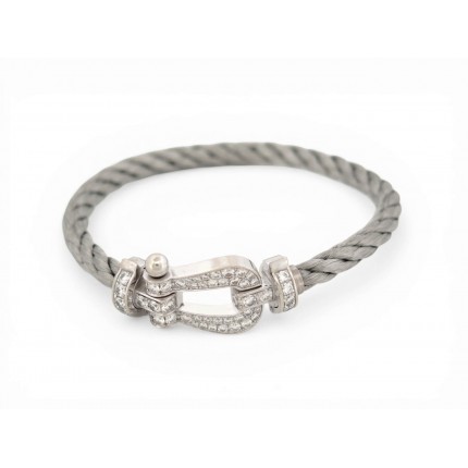 BRACELET FRED FORCE 10 GM MANILLE EN OR GRIS 18K 52 DIAMANTS 0B0050 ACIER 11500€
