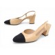 CHAUSSURES CHANEL ESCARPINS SLINGBACKS G31318 37.5 SANDALE CUIR BEIGE NOIR 1060€