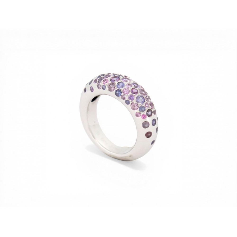 NEUF BAGUE CHAUMET GRAINS DE CAVIAR SAPHIRS MAUVE T50 OR BLANC 18K RING 7900€