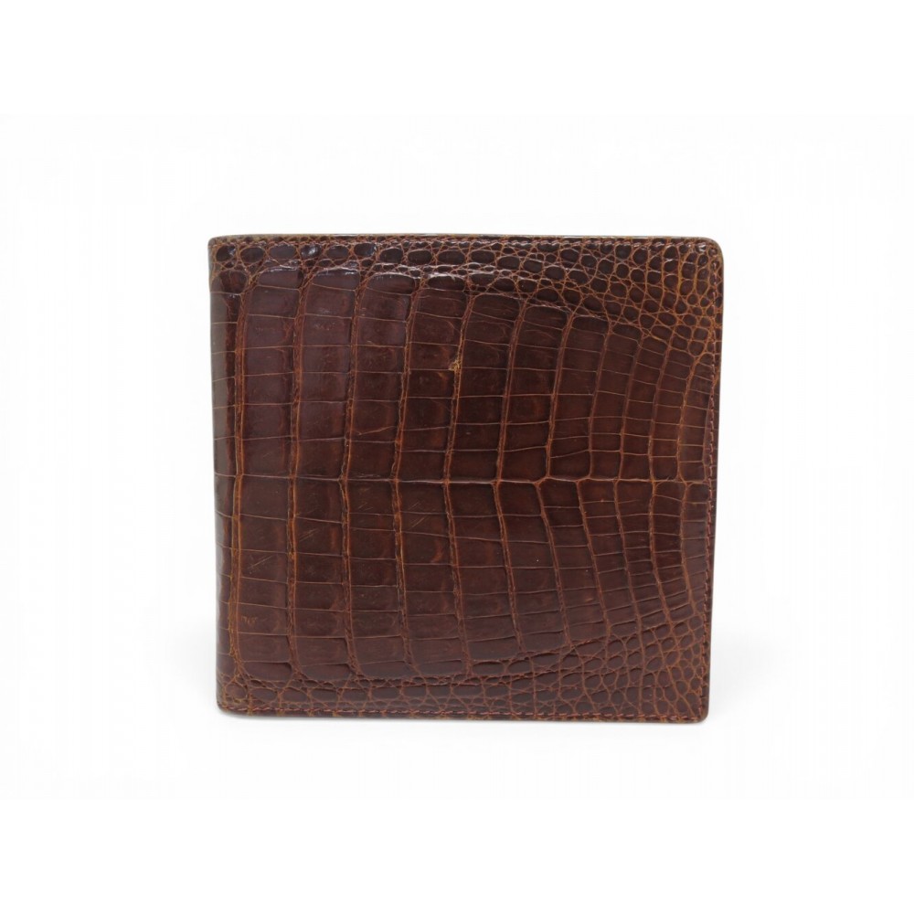 VINTAGE PORTEFEUILLE LANCEL CUIR DE CROCODILE MARRON PORTE CARTES BROWN WALLET