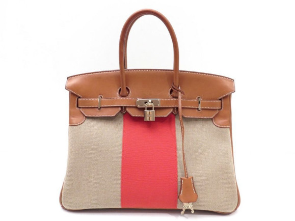 rare sac a main hermes birkin 35 flag toile cuir