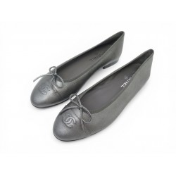 NEUF CHAUSSURES CHANEL BALLERINES LOGO CC G02819 41 CUIR CAVIAR BOITE SHOES 960€