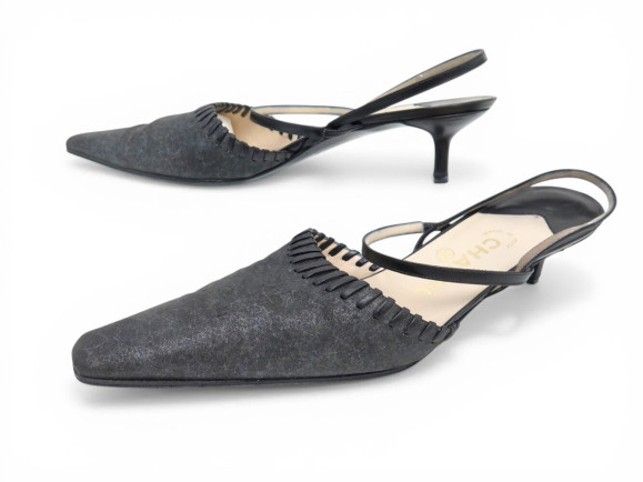 chaussures chanel sandales slingback 40 cuir gris