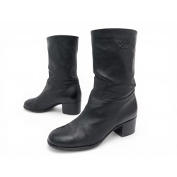 CHAUSSURES CHANEL BOTTINES A TALONS LOGO CC EN CUIR NOIR 36.5 BOOTS SHOES 1550€
