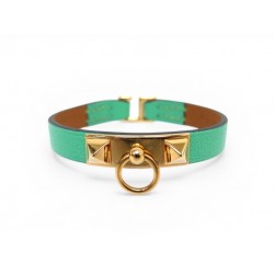 NEUF BRACELET HERMES RIVALE MINI EN CUIR SWIFT VERT H081181 T1 GOLD BANGLE 495€