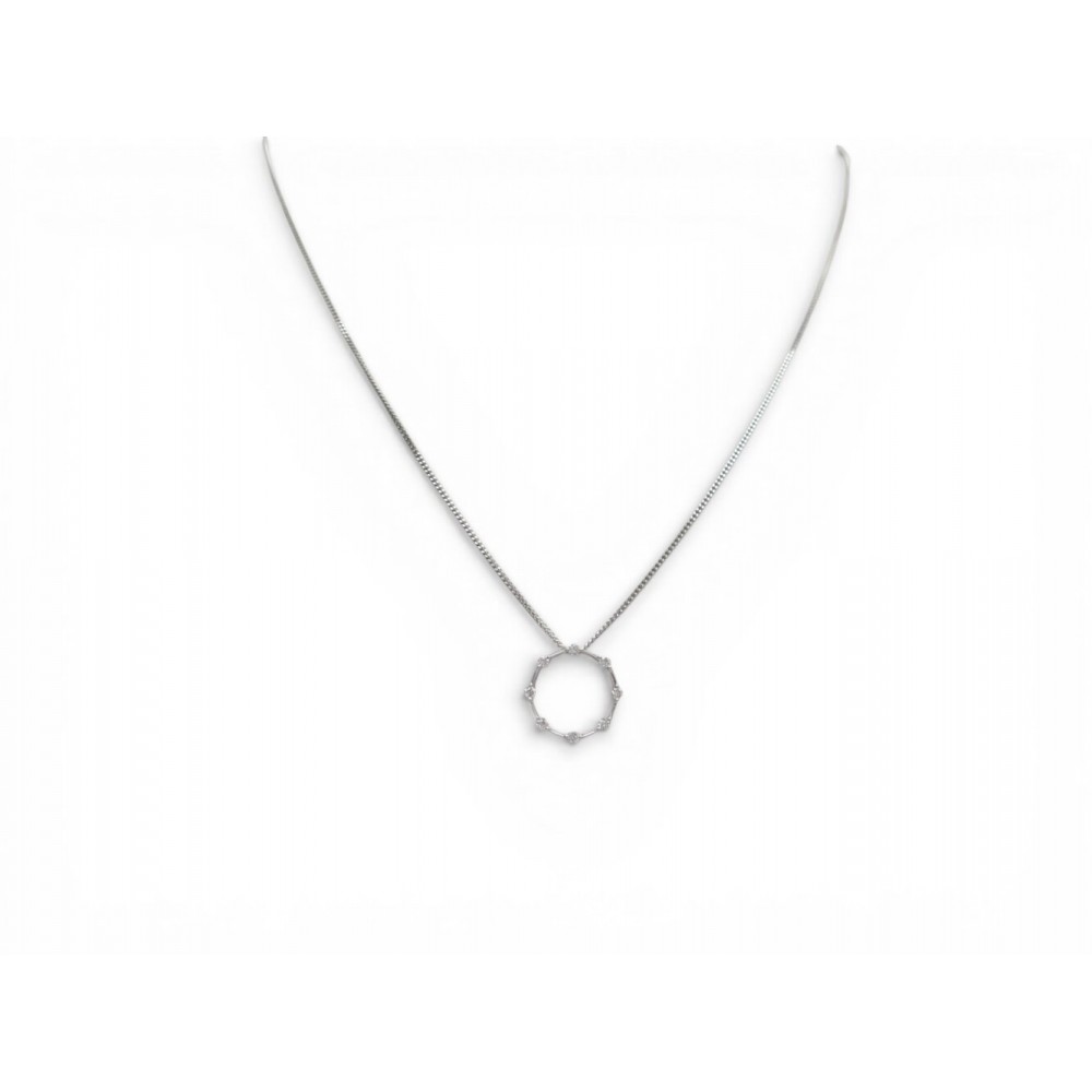 NEUF PENDENTIF EN OR BLANC 18K SERTI DE 8 DIAMANTS CHAINE HISTOIRE D'OR 9K 55CM
