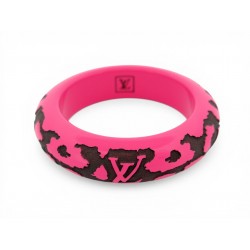NEUF BRACELET LOUIS VUITTON LEO MONOGRAM BANGLE LOGO LV EN BOIS LAQUE ROSE 435€