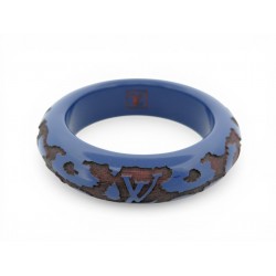 NEUF BRACELET LOUIS VUITTON LEO MONOGRAM BANGLE LOGO LV EN BOIS LAQUE BLEU 435€
