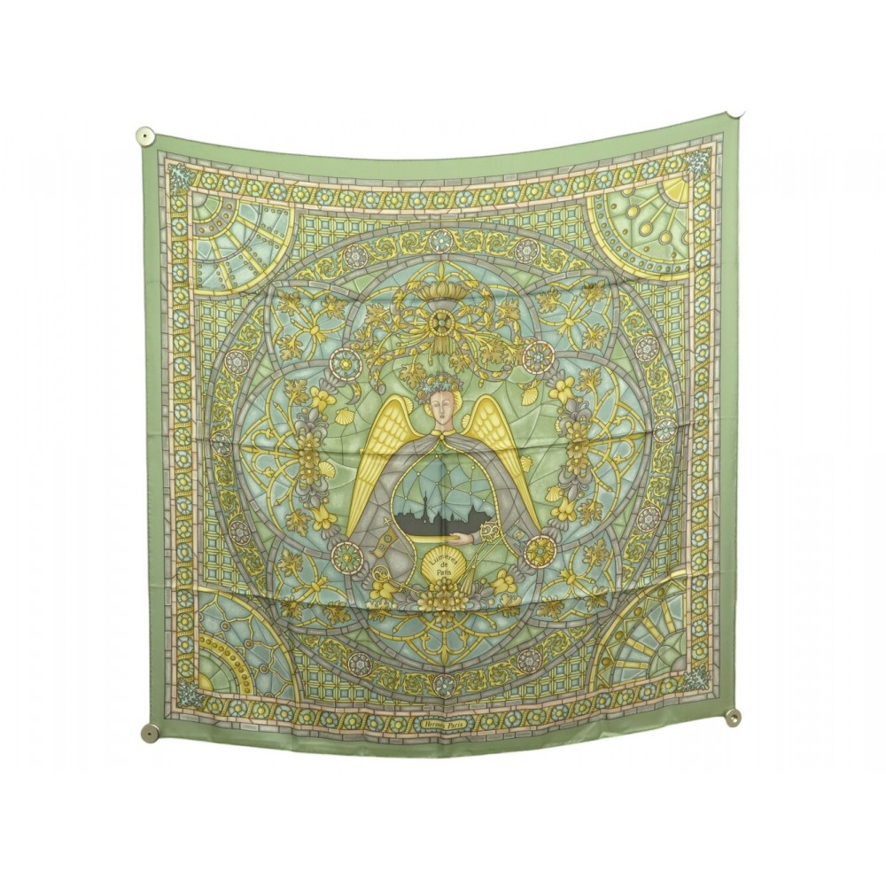 FOULARD HERMES LUMIERES DE PARIS CARRE 90 SOIE VERT NATSUNO HIDAKA SCARF 580€