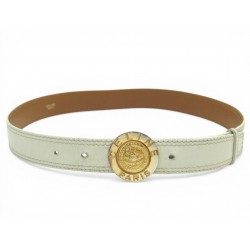 VINTAGE CEINTURE CELINE PARIS BOUCLE DOREE PLANETE CUIR BLANC T75 BELT 560€