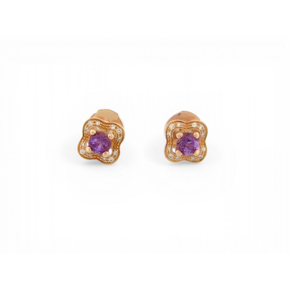 NEUF BOUCLES D'OREILLES MAUBOUSSIN CHANCE OF LOVE OR ROSE 18K AMETHYSTE 4500€