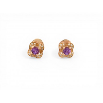 NEUF BOUCLES D'OREILLES MAUBOUSSIN CHANCE OF LOVE OR ROSE 18K AMETHYSTE 4500€