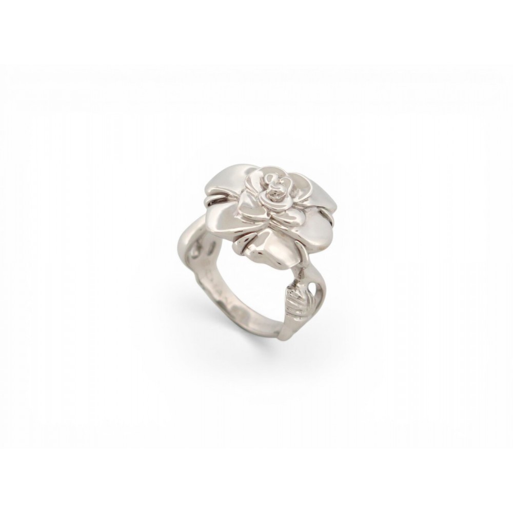 BAGUE CHANEL FLEURS CAMELIA EN OR BLANC GRIS 18K 10GR MAZLO FLOWER GOLD RING