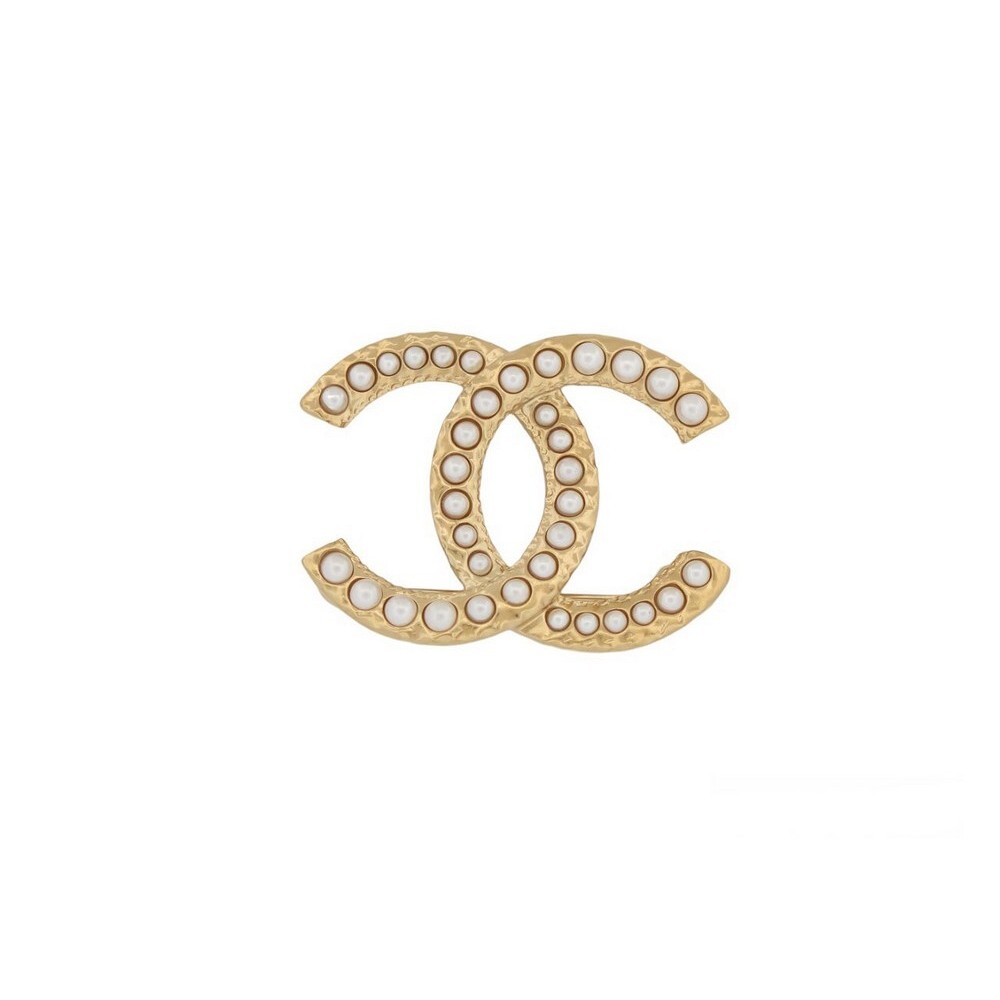 NEUF BROCHE CHANEL LOGO CC PERLES 2024 EN METAL DORE GOLD PEARLS BROOCH 650€