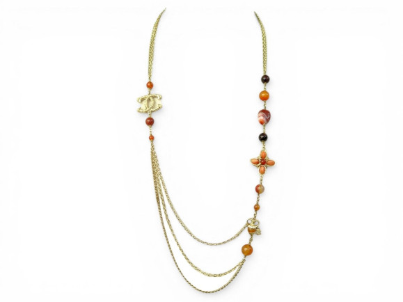 collier chanel sautoir pierres multicolores logo