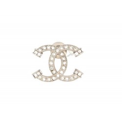 NEUF BROCHE CHANEL LOGO CC STRASS 2023 METAL ARGENTE PIN'S SILVERED BROOCH 650€