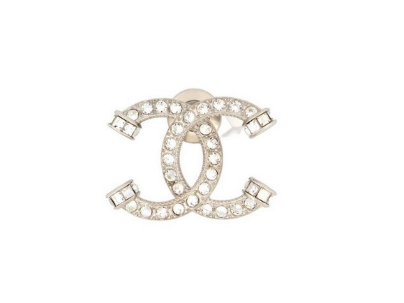  broche chanel logo cc strass 2023 metal argente