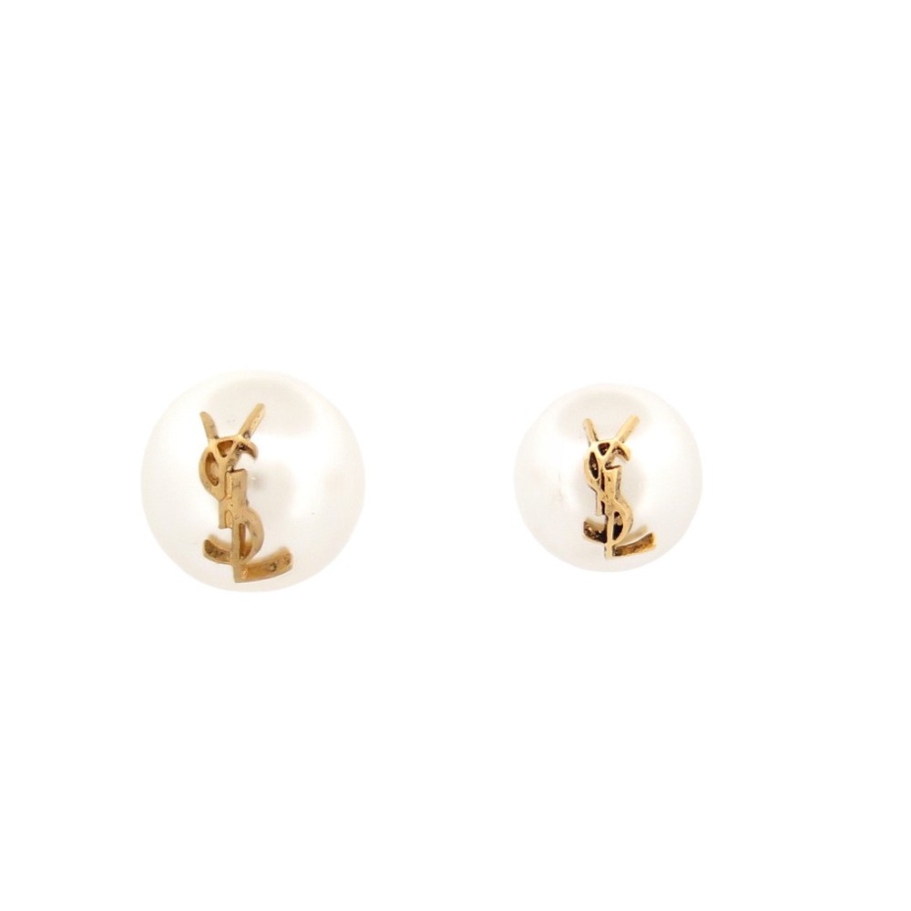 NEUF BOUCLES D'OREILLES SAINT LAURENT 691563 CASSANDRE PERLES DORE EARRING 400€