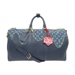 NEUF SAC A MAIN LOUIS VUITTON KEEPALL 50 X NIGO M45975 TOILE DENIM CUIR BLEU BAG