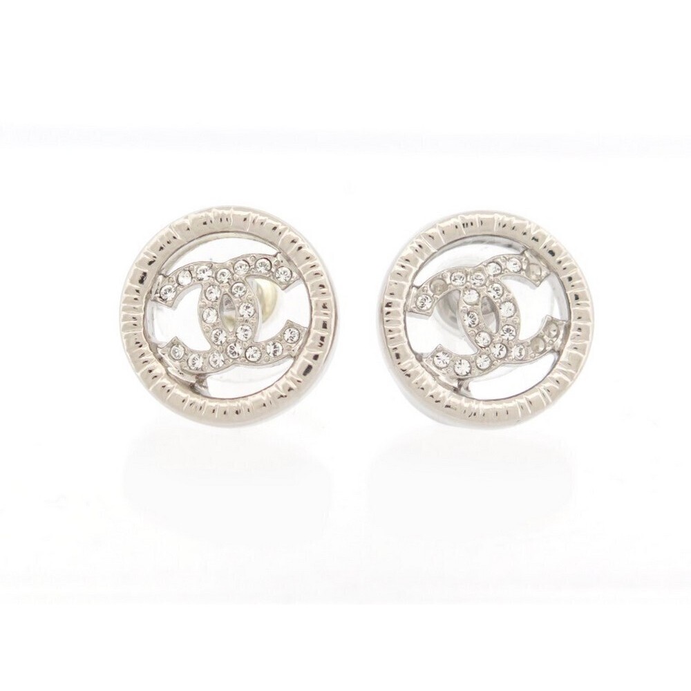 NEUF BOUCLES D'OREILLES CHANEL 2022 LOGO CC STRASS EN METAL ARGENTE EARRINGS NEW