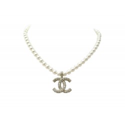 NEUF COLLIER CHANEL LOGO CC 2024 PERLES METAL DORE 35/45 PEARLS NECKLACE 1290€