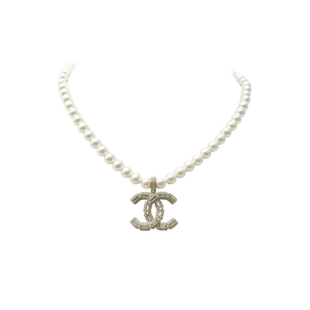 NEUF COLLIER CHANEL LOGO CC 2024 PERLES METAL DORE 35/45 PEARLS NECKLACE 1290€