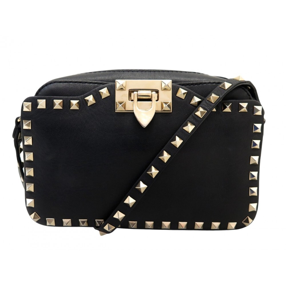 SAC A MAIN VALENTINO ROCKSTUD ROLLING NOIR BANDOULIERE EN CUIR HAND BAG 2200€