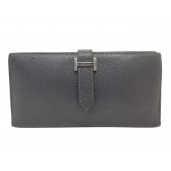 PORTEFEUILLE HERMES BEARN EN CUIR CHEVRE MYSORE GRIS PORTE MONNNAIE WALLET 3650€