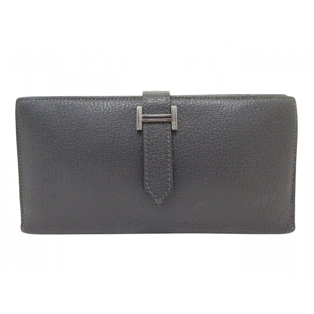 PORTEFEUILLE HERMES BEARN EN CUIR CHEVRE MYSORE GRIS PORTE MONNNAIE WALLET 3650€