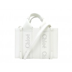 NEUF SAC A MAIN CHLOE MINI TOTE WOODY CHC23SP237I60101 CUIR BLANC HAND BAG 1300€