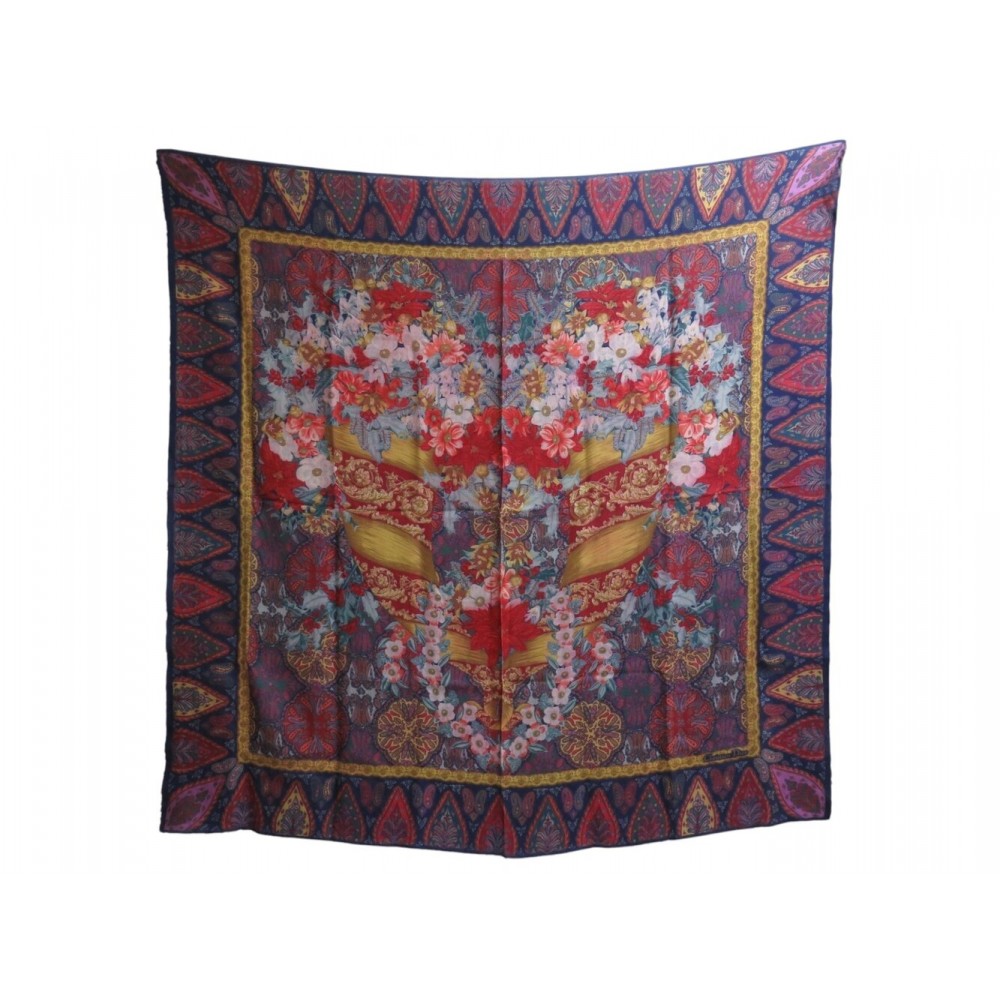 VINTAGE CHALE CHRISTIAN DIOR MULTICOLORE CARRE 130CM LAINE SOIE WOOL SILK SCARF