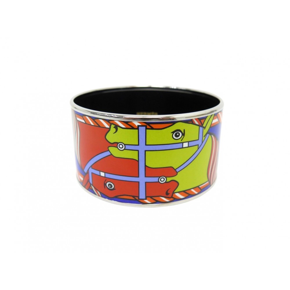 NEUF BRACELET HERMES QUADRIGE EMAIL XL MULTICOLORE 18 CM CHEVAUX BANGLE 805€