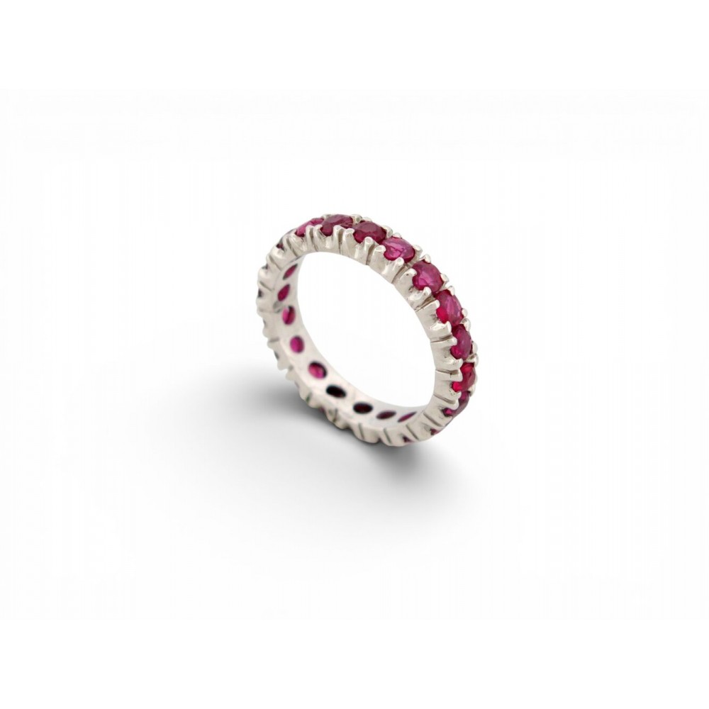 BAGUE AMERICAINE PAVAGE COMPLET 20 RUBIS 1.4CT EN OR BLANC 18K 2.9GR GOLD RING