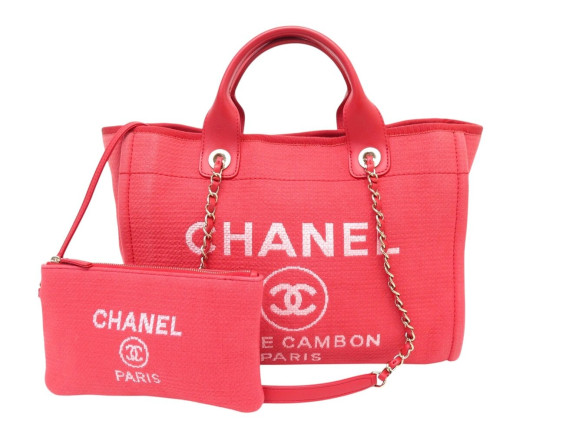 sac a main chanel deauville shopping pm en toile rose