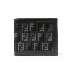 NEUF PORTEFEUILLE FENDI 7M0008 EN TOILE JACQUARD ZUCCA ET CUIR NOIR WALLET 390€