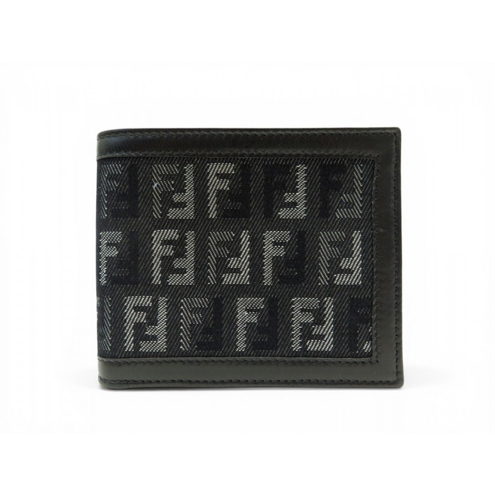 NEUF PORTEFEUILLE FENDI 7M0008 EN TOILE JACQUARD ZUCCA ET CUIR NOIR WALLET 390€