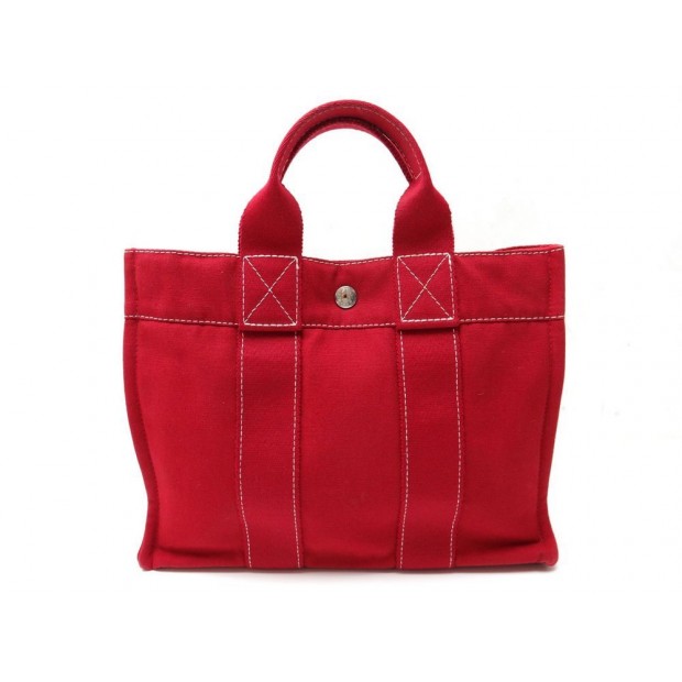 sac a main hermes toto 30 cm pm cabas coton rouge hand